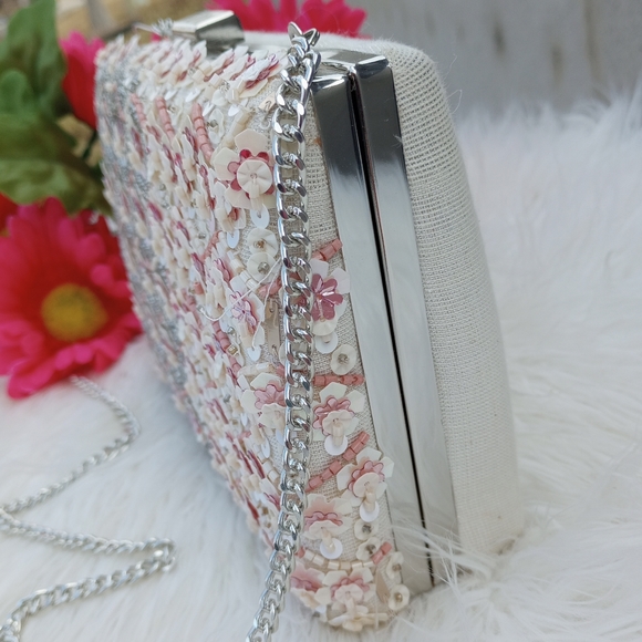 Gianni Bini Blush Geometric Floral Beaded Minaudiere